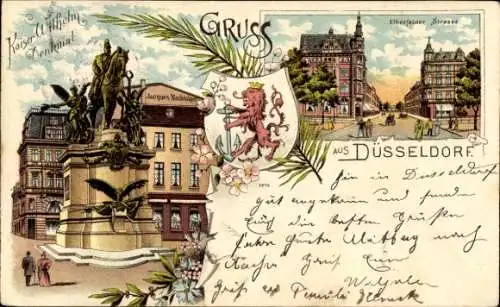 Litho Düsseldorf am Rhein, Kaiser Wilhelm Denkmal, Elberfelder Straße