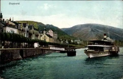 Ak Boppard am Rhein, Rheinansicht, Dampfer