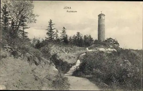 Ak Jena in Thüringen, Fuchsturm in  Aussichtsturm, Wald, Weg