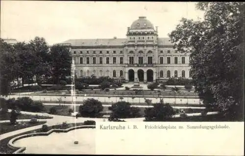 Ak Karlsruhe in Baden, Friedrichsplatz, Sammlungsgebäude, Parklandschaft