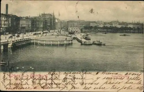 Ak Hamburg Mitte Altstadt, Panorama von  Hafen, Boote, Architektur