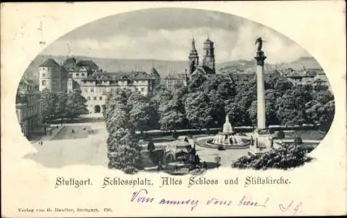 Ak Stuttgart am Neckar, Schlossplatz, altes Schloss, Stifskirche