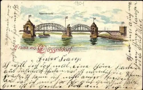 Litho Düsseldorf am Rhein, Rheinbrücke