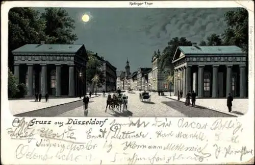 Mondschein Litho Düsseldorf am Rhein, Ratinger Tor