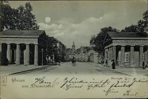 Mondschein Ak Düsseldorf am Rhein, Ratinger Tor
