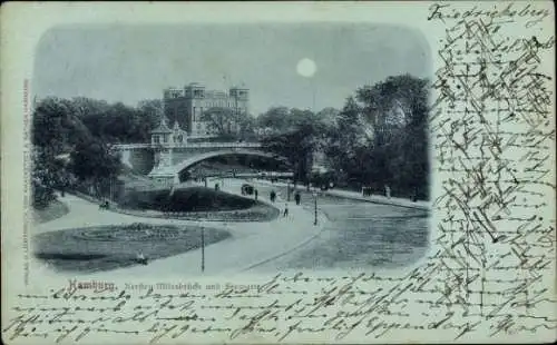 Ak Hamburg Mitte Altstadt, Brücke, Parklandschaft,  Architektur, Menschen, Wasser
