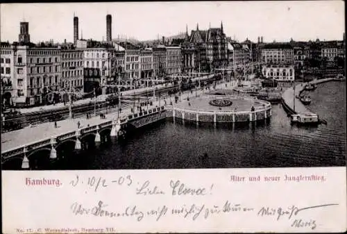 Ak Hamburg Mitte Altstadt, Alte und neue Jungfernstieg, Hafenansicht, Stadtansicht