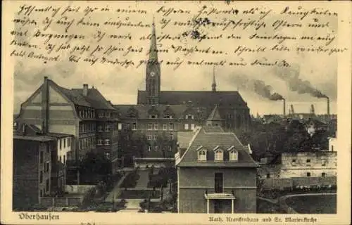 Ak Oberhausen im Ruhrgebiet, Kath. Krankenhaus, St. Marienkirche, Stadtszene,  Architektur
