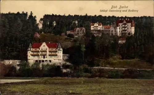 Ak Bad Berka in Thüringen, Schloss Gutenberg und Rodberg, idyllische Landschaft, pastellfarbenes 