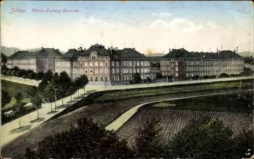 Ak Zittau in Sachsen, König-Ludwig-Kaserne, Gebäudekomplex, Landschaft, 