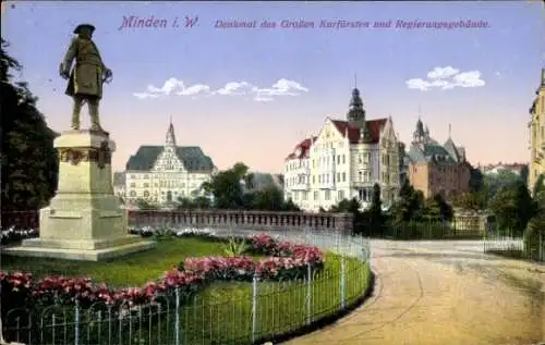 Ak Minden in Westfalen, Denkmal des Großen Kurfürsten und Regierungsgebäude