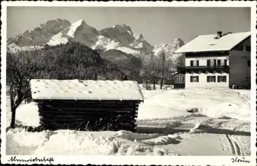 Ak Krün in Oberbayern, Ortspartie im Winter