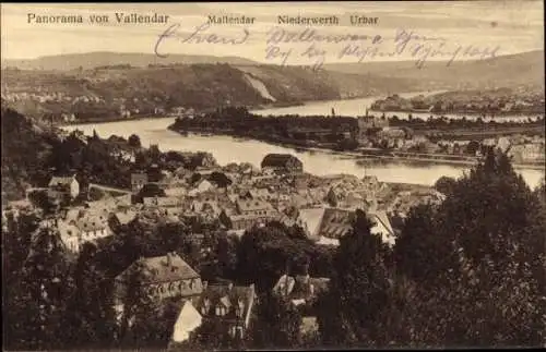 Ak Vallendar am Rhein, Panoramaansicht, Hausansammlungen, Rheinfluss, umliegende Landschaft