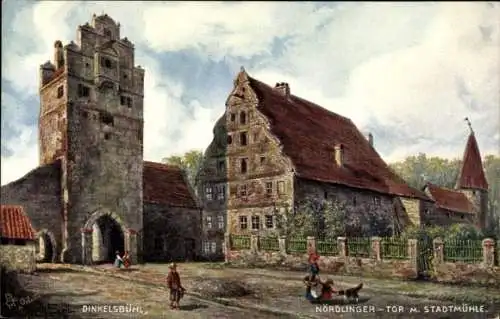 Künstler Ak Dinkelsbühl, Tor mit Stadtmühle, Tuck 785