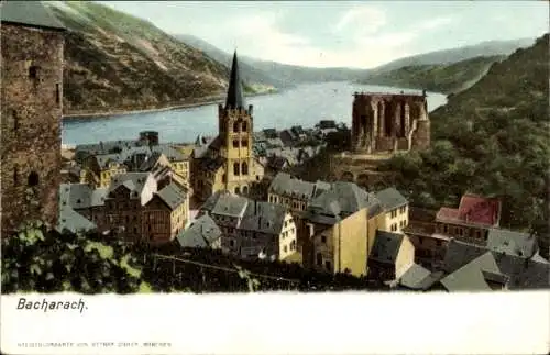 Ak Bacharach am Rhein, Teilansicht mit Kirche