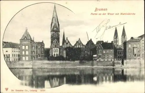 Ak Hansestadt Bremen, Stadtansicht  Weser, Martinikirche,  Architektur