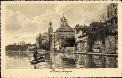 Ak Passau in Niederbayern,  Innquai, Flussansicht, Gebäude, Boot