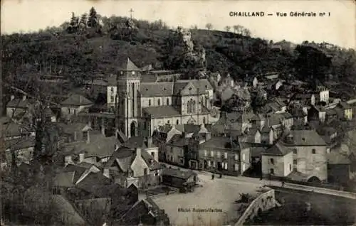 Ak Chailland Mayenne, Stadtansicht von  Kirche, Häuser, Landschaft