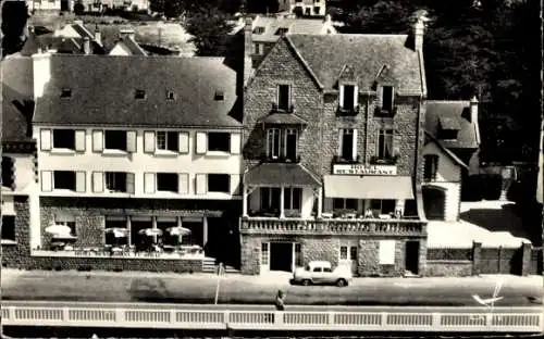 Ak Quiberon Morbihan, Hotel Ty Breiz, Restaurant, steinerne Gebäude, Meeransicht, Schwarz-Weiß-Fo