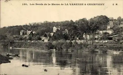 Ak Champigny sur Marne Val de Marne, Les Bords de la Marne, Häuser, Fluss, Landschaft, E. M.