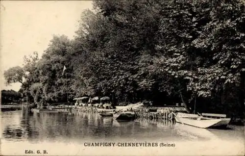 Ak Champigny Chennevieres Seine, Steg, Terrasse, Seineblick