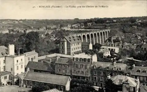 Ak Morlaix Finistère, Aussicht über Morlaix, Viadukt, Gebäude