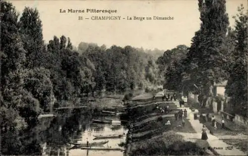 Ak Champigny Marne, La Berge un Dimanche