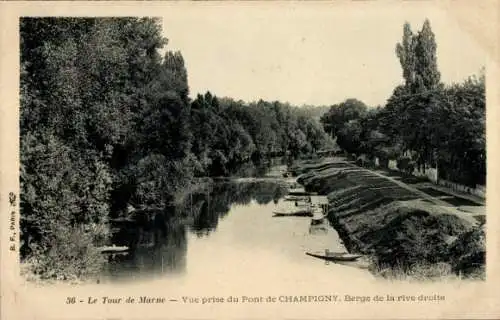 Ak Champigny Marne, Berge de la rive droite, Vue prise du Pont
