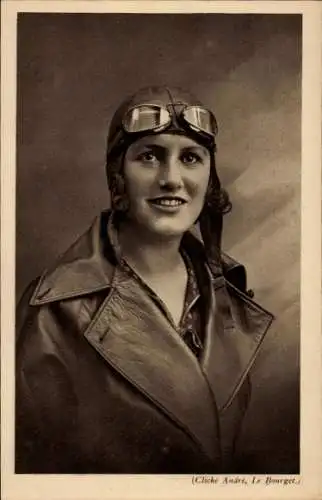 Ak Französische Flugpionierin Marys Bastie, Portrait, Fliegerkappe,Fliegerbrille