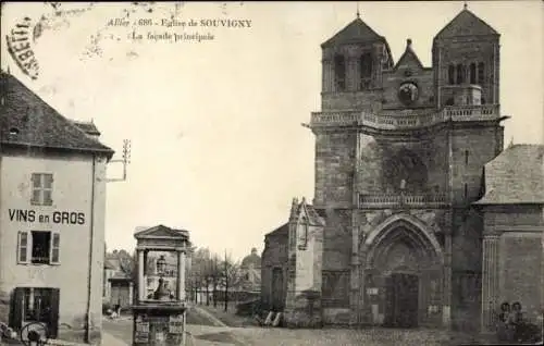 Ak Souvigny Allier, Eglise de  VINS en GROS, Hauptfassade, Stadtansicht