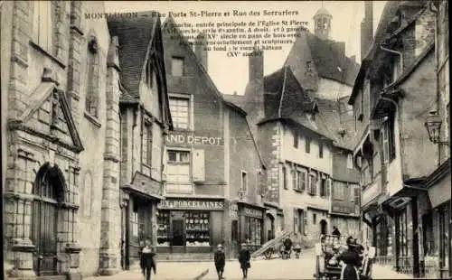 Ak Montbéliard Doubs, Porte St-Pierre, Rue des Serruriers, Eglise St Pierre, Architektur