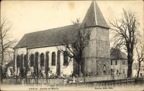Ak Chaux lès Passavant Doubs, Eglise et Mairie,  Architektur