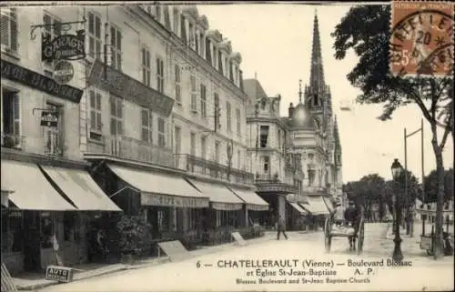 Ak Châtellerault Vienne, Boulevard Blossac, Eglise St-Jean-Baptiste,  Architektur