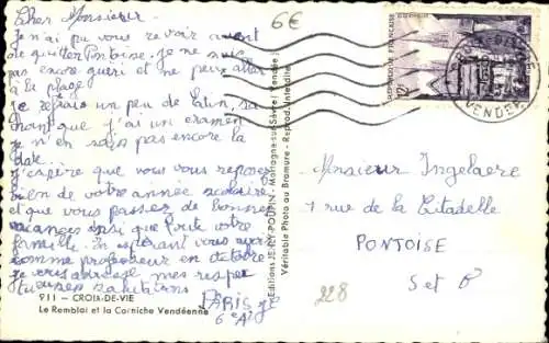 Ak Croix de Vie Vendée, Remblai, Corniche Vendeenne