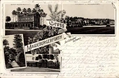 Litho Magdeburgerforth Möckern im Jerichower Land, Bahnhof, Totalansicht