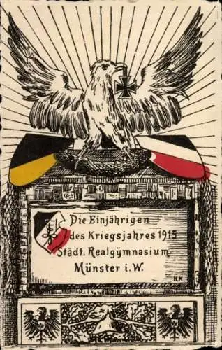 Studentika Ak Münster in Westfalen, Die Einjährigen des Kriegsjahres 1915, Realgymnasium
