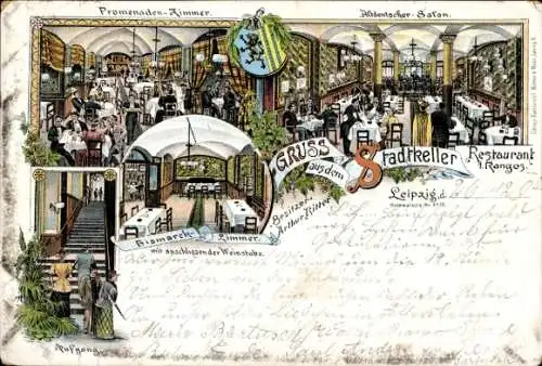 Litho Leipzig in Sachsen, Restaurant Stadtkeller, Promenaden-Zimmer, Altdeutscher Salon