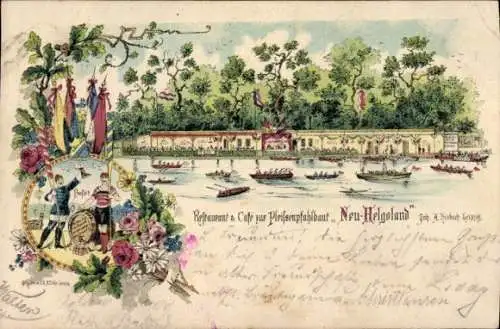 Litho Leipzig in Sachsen, Restaurant-Café zur Pleißenpfahlbaut, Neu-Helgoland