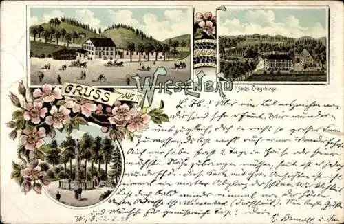 Litho Thermalbad Wiesenbad im Erzgebirge, Teilansichten, Hotel
