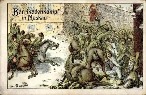 Künstler Ak Moskau Russland, Barrikadenkampf