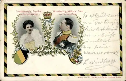 Ak Großherzogin Caroline von Sachsen-Weimar, Großherzog Wilhelm Ernst von Sachsen-Weimar