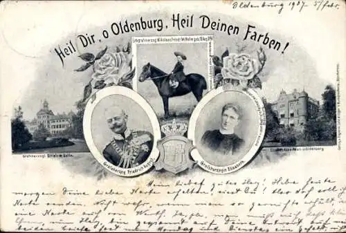 Ak Großherzog Friedrich August von Oldenburg, Großherzogin Elisabeth, Erbgroßherzog Nikolaus