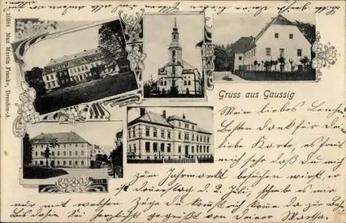 Ak Gaußig in der Oberlausitz, Schloss, Kirche, Teilansichten