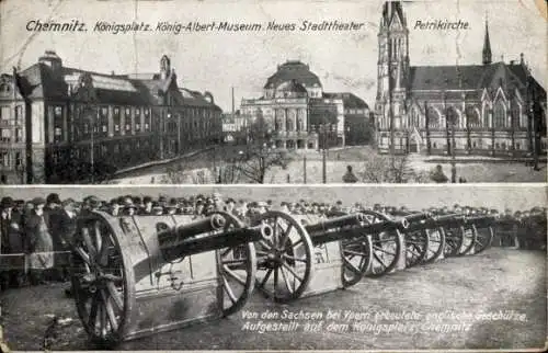 Ak Chemnitz in Sachsen, Königsplatz, König-Albert-Museum, Neues Stadttheater