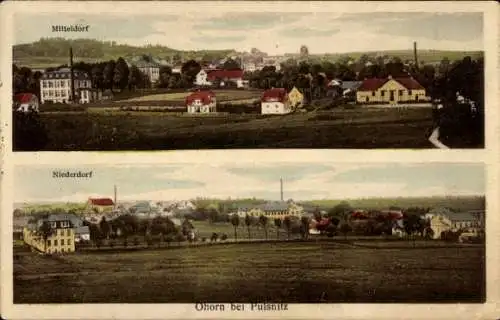 Ak Ohorn in Sachsen, Panoramaansicht, Mitteldorf, Niederdorf, ländliche Umgebung