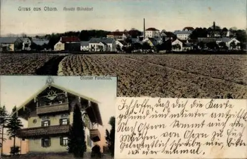 Ak Ohorn in Sachsen, Gruss aus  Ansicht Mitteldorf, Oborner Forsthaus, alte Bauweise