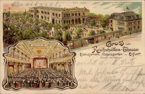 Litho Erfurt in Thüringen, Reichshallen-Theater, Etablissement Vogelsgarten, Inh. Wilh. Hoffmann