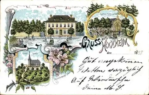 Litho Hochheim Erfurt in Thüringen, Gasthaus, Gartenrestaurant, Kirche
