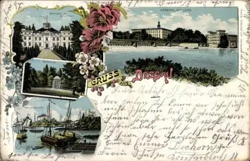 Litho Dessau in Sachsen Anhalt, Herzogl. Schloss, Georgium, Wallwitzhafen
