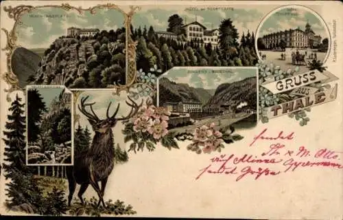 Litho Thale im Harz, Hotel zur Rosstrappe, Hotel Zehnpfund, Teufelsbrücke, Hexentanzplatz, Hirsch